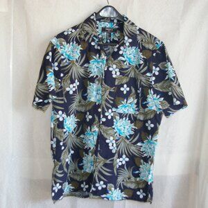 Forever 21 Blue Button Shirt with Tropical Pattern
